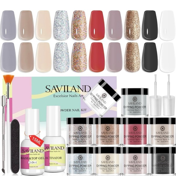 NEW IN BOX, Saviland Dip Powder Nail Kit - 10 Colors Dip Powder Starter Kit - Picture 3 of 5